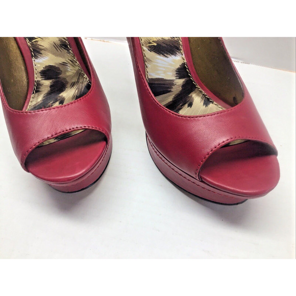 Edelman Red Leather Poppy Stilettos Peep Toe Platform Bow Ankle Strap 7.5 & Box - Picture 4 of 12